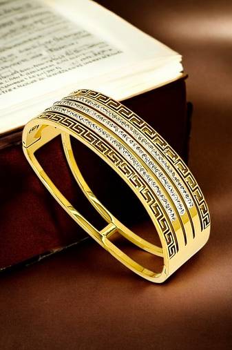 Gold plated greek key cubic zircon bracelet