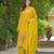 Floral embroidered yellow round neck pure cotton kurta set with trouser & dupatta