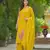 Floral embroidered yellow round neck pure cotton kurta set with trouser & dupatta