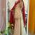 Floral embroidered beige round neck chinon kurta set with trouser & dupatta