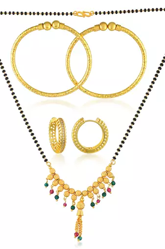Brass micron gold mangalsutra bangle and earring