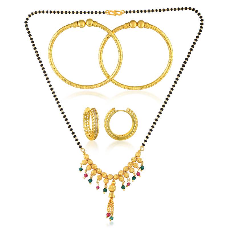 Brass micron gold mangalsutra bangle and earring