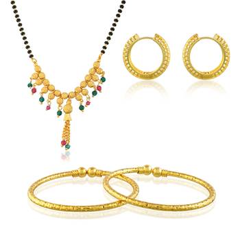 Brass micron gold mangalsutra bangle and earring 2