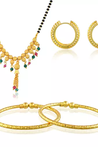 Brass micron gold mangalsutra bangle and earring