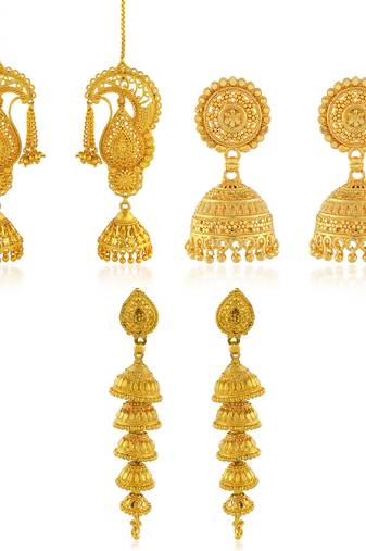 Brass micron gold 3 types of jhumki earrings