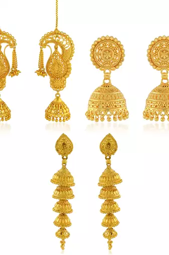 Brass micron gold 3 types of jhumki earrings