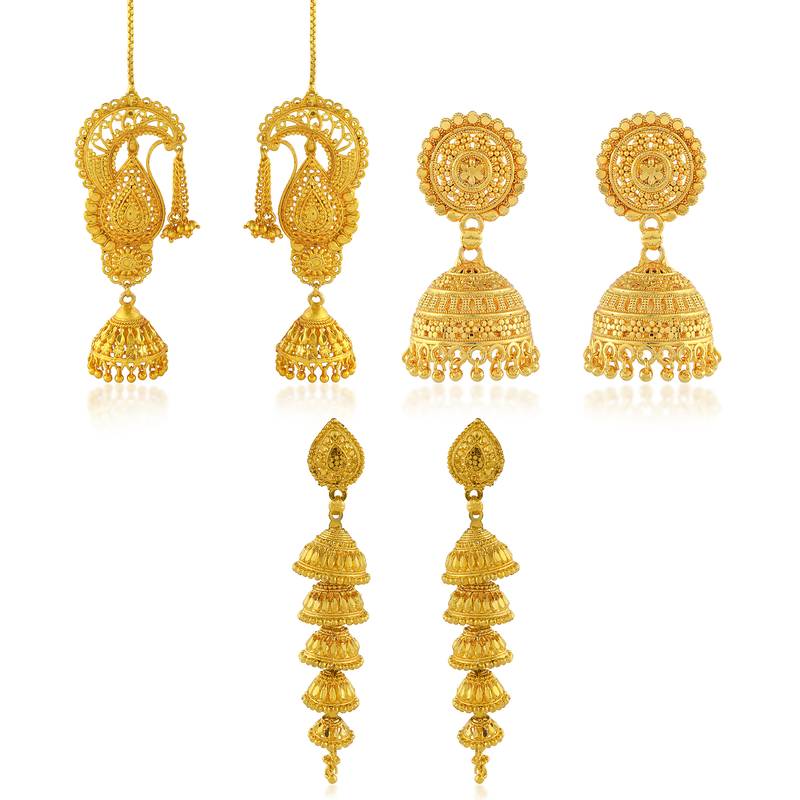Brass micron gold 3 types of jhumki earrings