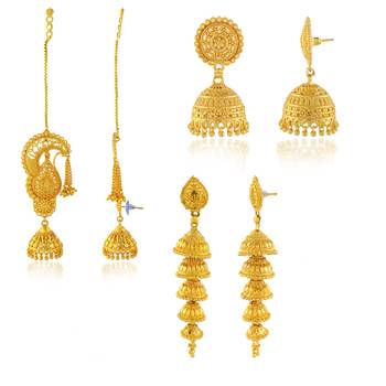 Brass micron gold 3 types of jhumki earrings 2