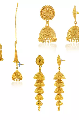 Brass micron gold 3 types of jhumki earrings