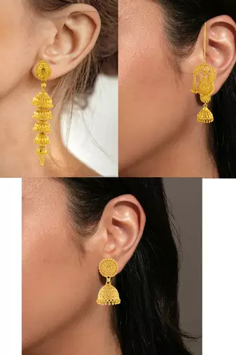 Brass micron gold 3 types of jhumki earrings