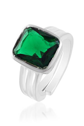 Brass silver plated natural real emerald finger ring