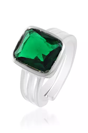 Brass silver plated natural real emerald finger ring
