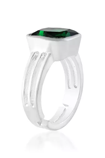 Brass silver plated natural real emerald finger ring
