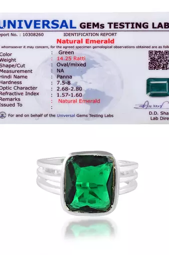 Brass silver plated natural real emerald finger ring