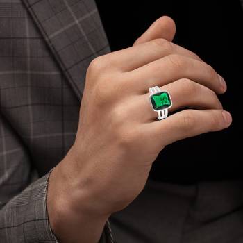 Brass silver plated natural real emerald finger ring 4