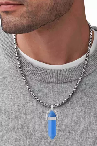 Blue chalcedony candle pendant for good luck fortune for men women
