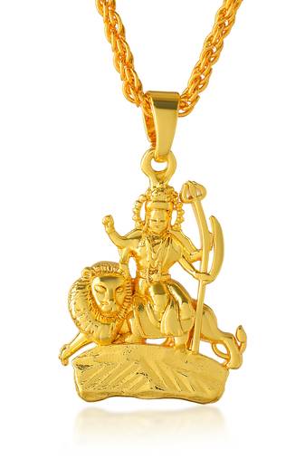 Brass 1 gram gold plated durga sherawali mata pendant
