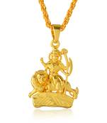 Brass 1 gram gold plated durga sherawali mata pendant