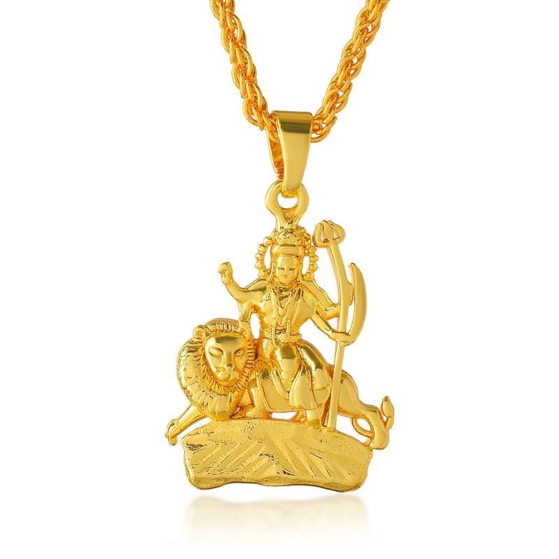 Brass 1 gram gold plated durga sherawali mata pendant