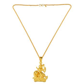 Brass 1 gram gold plated durga sherawali mata pendant 2