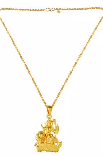 Brass 1 gram gold plated durga sherawali mata pendant