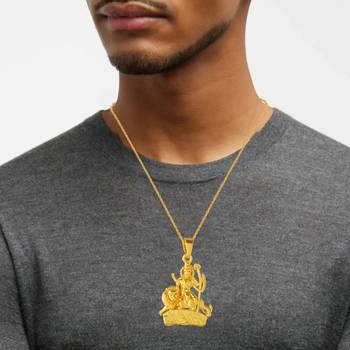 Brass 1 gram gold plated durga sherawali mata pendant 3