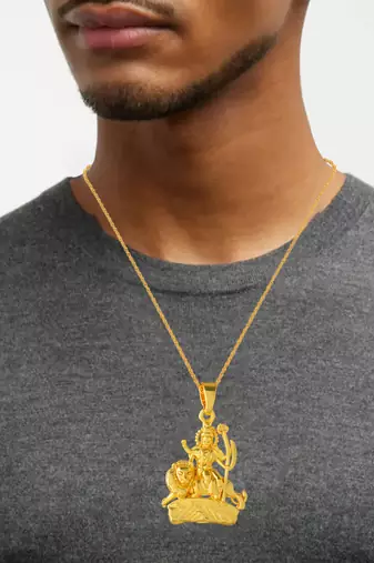 Brass 1 gram gold plated durga sherawali mata pendant