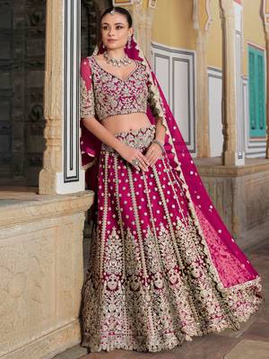 pink sequins net lehenga set choli with dupatta 2
