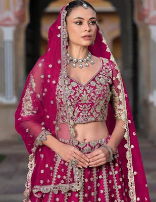 pink sequins net lehenga set choli with dupatta 3