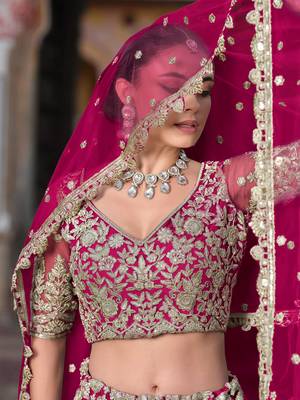 pink sequins net lehenga set choli with dupatta 4