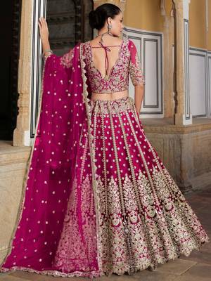 pink sequins net lehenga set choli with dupatta 5