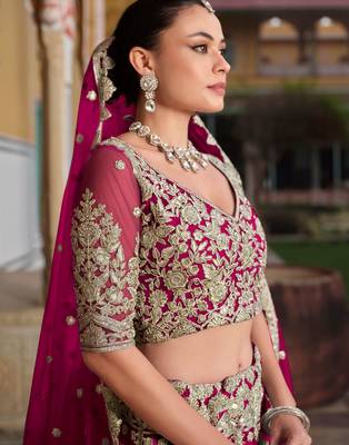 pink sequins net lehenga set choli with dupatta 6