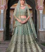 pista green zari work net lehenga set choli with dupatta with dupatta