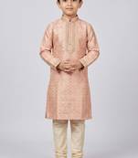 Pink printed poly jacquard kurta pajama for kids