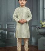 Grey printed poly jacquard kurta pajama for kids
