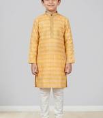 Yellow printed poly jacquard kurta pajama for kids
