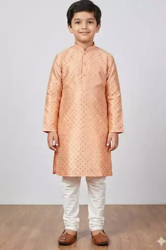 Pink printed poly jacquard kurta pajama for kids
