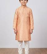 Pink printed poly jacquard kurta pajama for kids