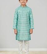 Blue printed poly jacquard kurta pajama for kids