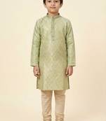 Green printed poly jacquard kurta pajama for kids