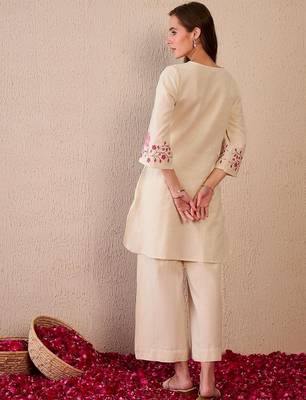 Floral printed white v neck cotton co-ord set 2