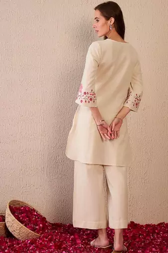 Floral printed white v neck  cotton co-ord set