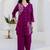 Floral printed purple v neck pure cotton co-ord set