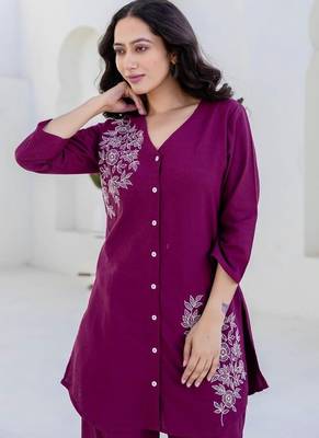 Floral printed purple v neck  cotton co-ord set 2