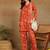 Women ethnic motifs printed orange rayon straight kurta with pants set
