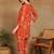Women ethnic motifs printed orange rayon straight kurta with pants set
