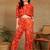 Women ethnic motifs printed orange rayon co-ord set top & straight pants with puff sleeves