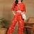 Women ethnic motifs printed orange rayon co-ord set top & straight pants with puff sleeves