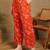 Women ethnic motifs printed orange rayon co-ord set top & straight pants with puff sleeves