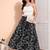 Women black & white floral printed rayon long maxi a line flared skirt